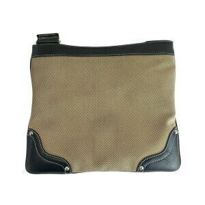 Prada messenger bag logo shoulder Tan Beige leather jacquard canvas black